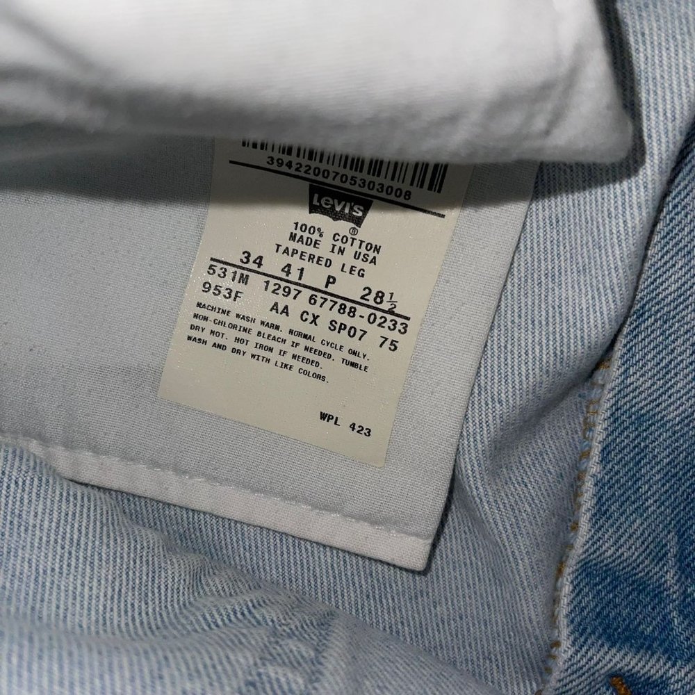 Vintage Levis Tapered Leg Jeans Mens 34 28 Well Worn Light Wash Made USA - Picture 9 of 10